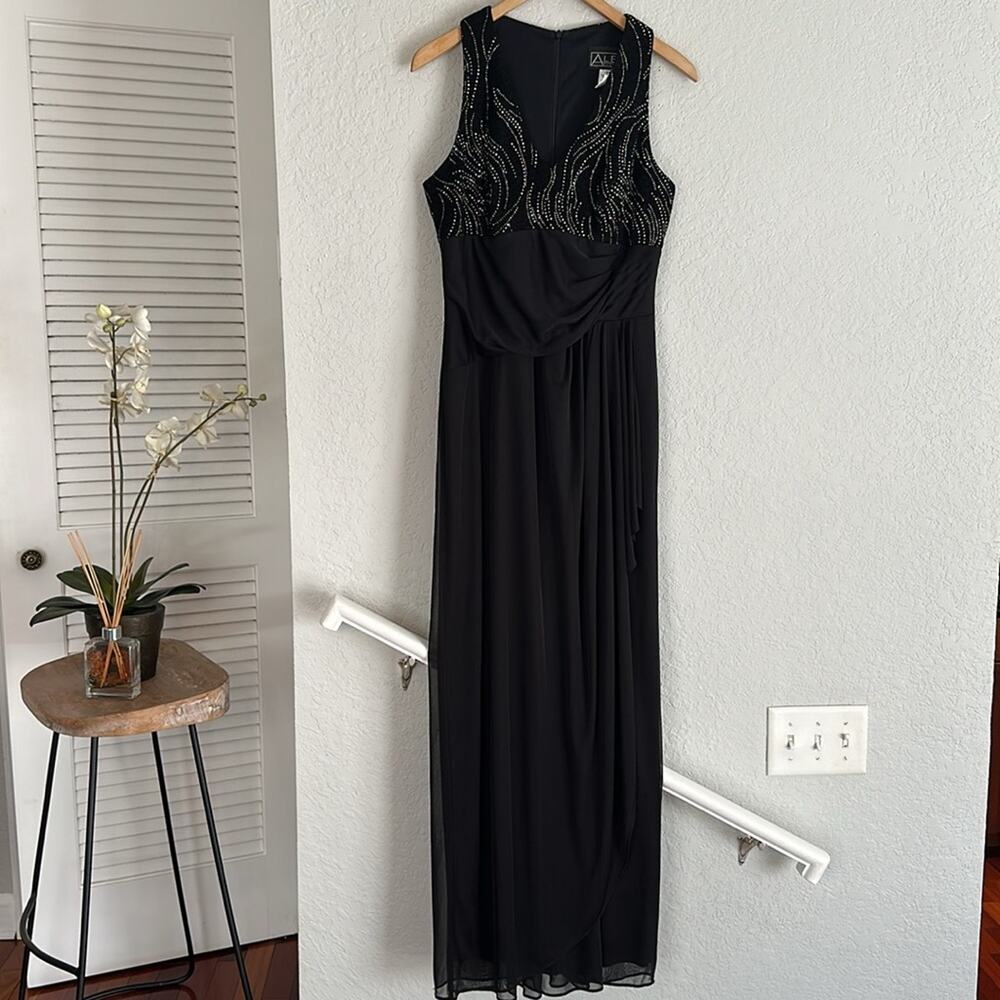 Alex Evenings Black Sleeveless Maxi Formal Dress Sparkle Event Wedding Party